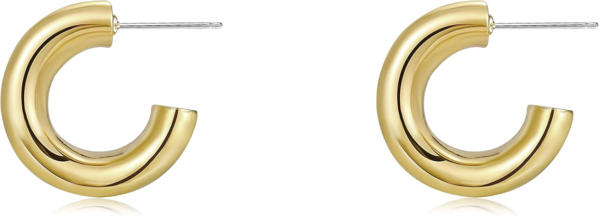 CONRAN KREMIX Small Thick Gold Chunky Hoop Earrings For Women Lightweight Open Hollow Hoops 20MM | Amazon (US)