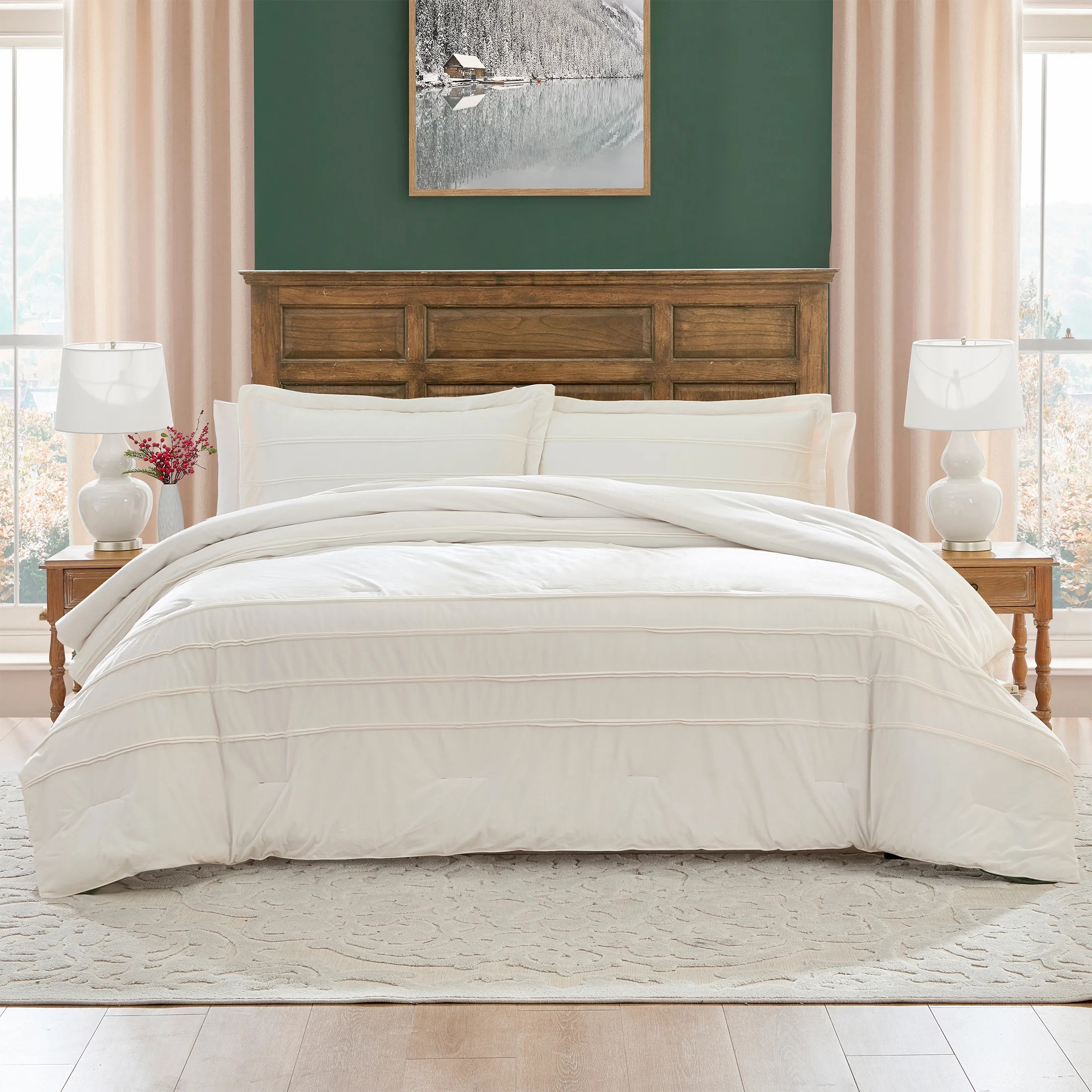 My Texas House Rosealinn 3-Piece Bright White Velvet Adult Comforter Set, Full/Queen | Walmart (US)