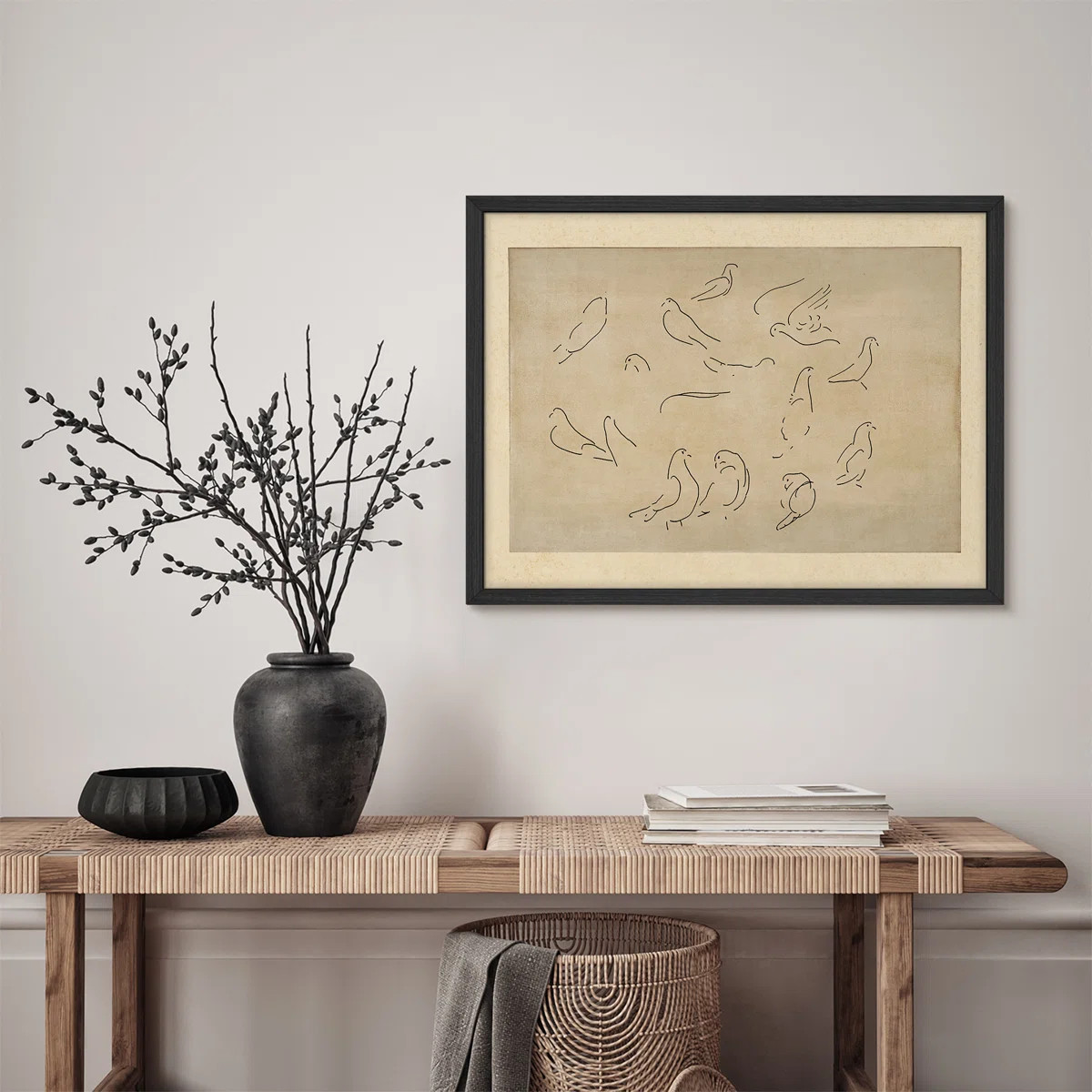 Bird Formation Line Art Framed Wall Art, Vintage-Inspired Minimal Print with Soft Tones, Perfect ... | Wayfair North America