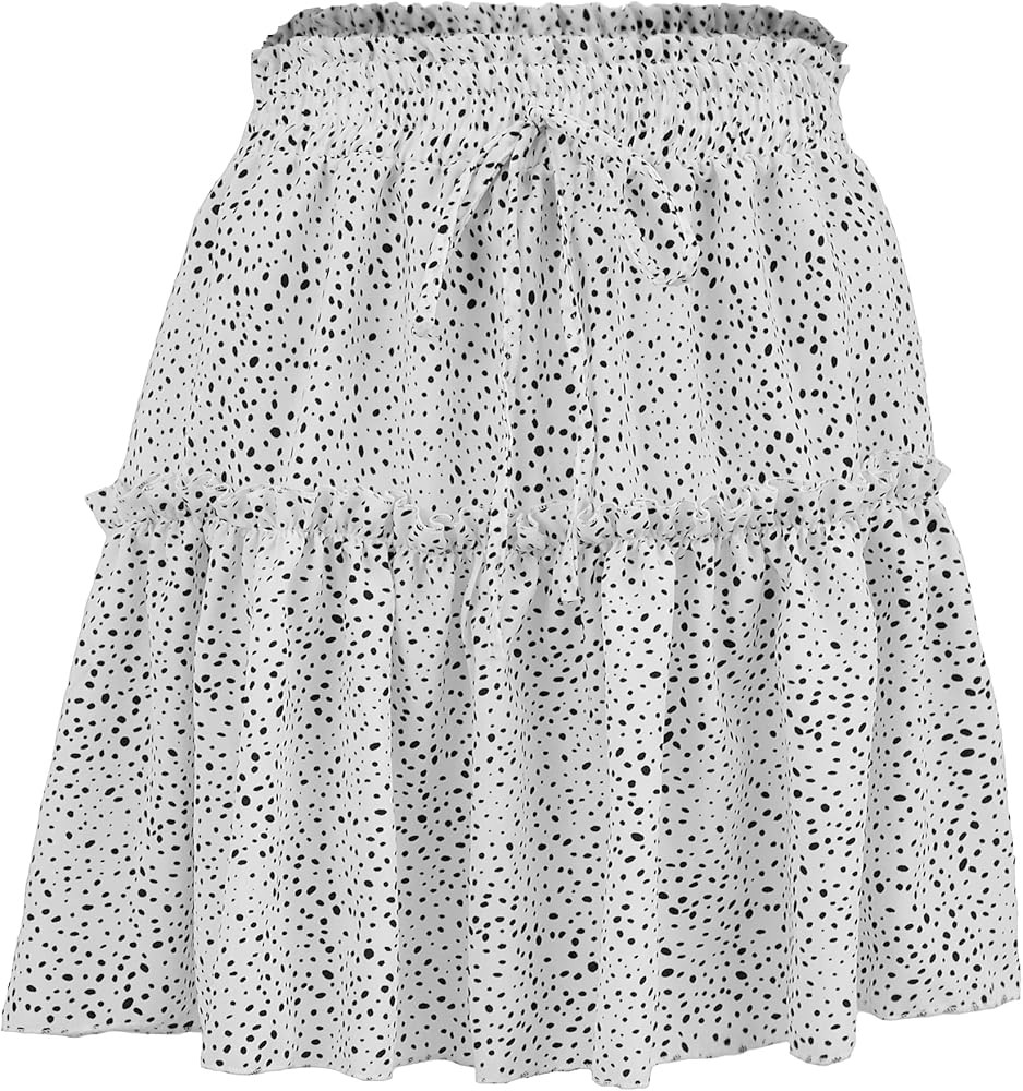 Mingnos Women's Cute Layered Ruffle Floral Printed High Waisted A-line Mini Skirt with Drawstring... | Amazon (US)
