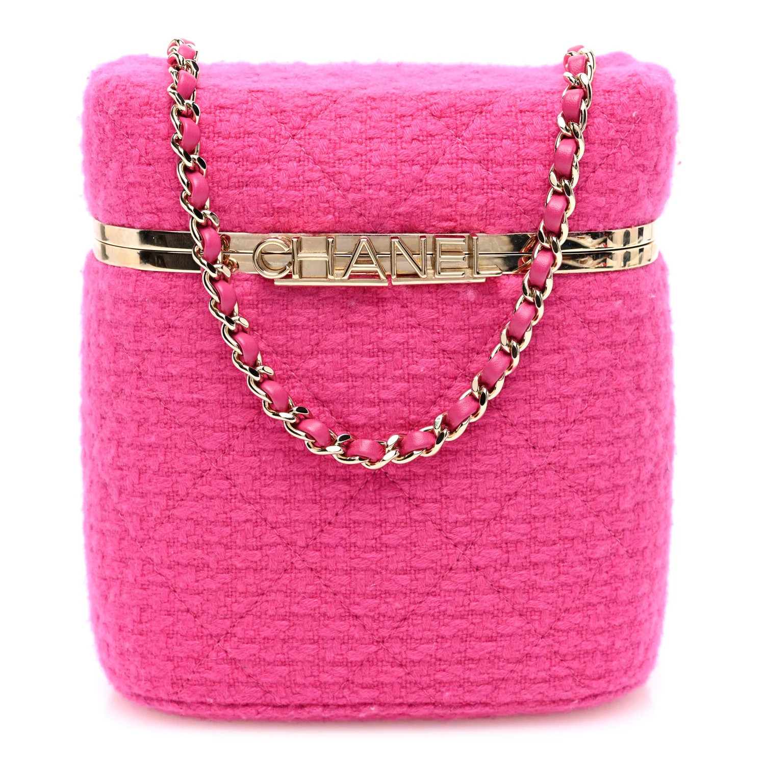 Tweed Quilted Small Vanity Case Fuchsia | FASHIONPHILE (US)