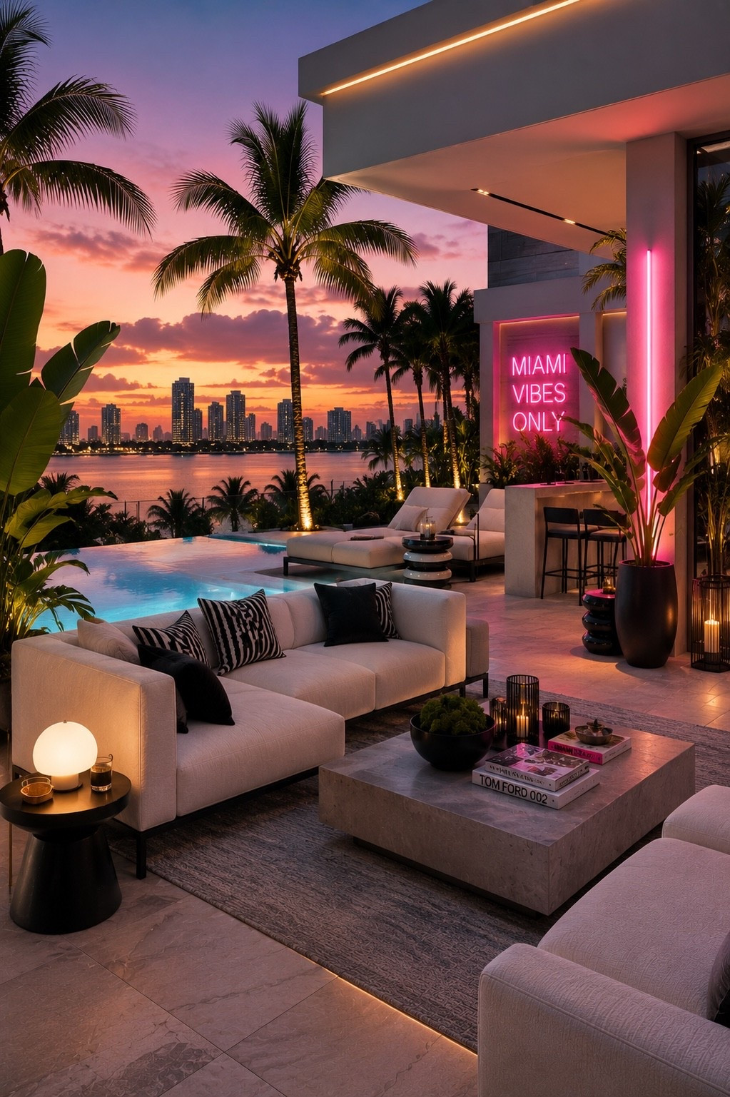 Create the ultimate Miami outdoor living space with modern white lounge furniture, a resort-style pool, tropical palms, ambient lighting, and vibrant sunset views. This sophisticated terrace blends contemporary luxury with relaxed South Beach energy for the perfect indoor-outdoor entertaining space.

#miamihome #outdoorliving #outdoordesign #luxuryoutdoorliving #patiodesign #poolside #luxuryhome #miamistyle #modernpatio #outdoorfurniture #patioinspiration #backyardinspiration #resortstyle #tropicaldecor #homedecor #interiordesign #ltkhome #amazonhome #luxuryinteriors #homeinspiration