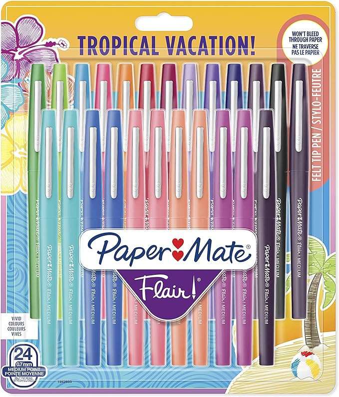 Paper Mate Flair Felt Tip Pens, Medium Point (0.7mm), Tropical & Assorted Colours, 24 Count | Amazon (US)