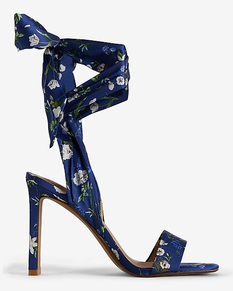 Floral Printed Lace Up Heeled Sandals | Express