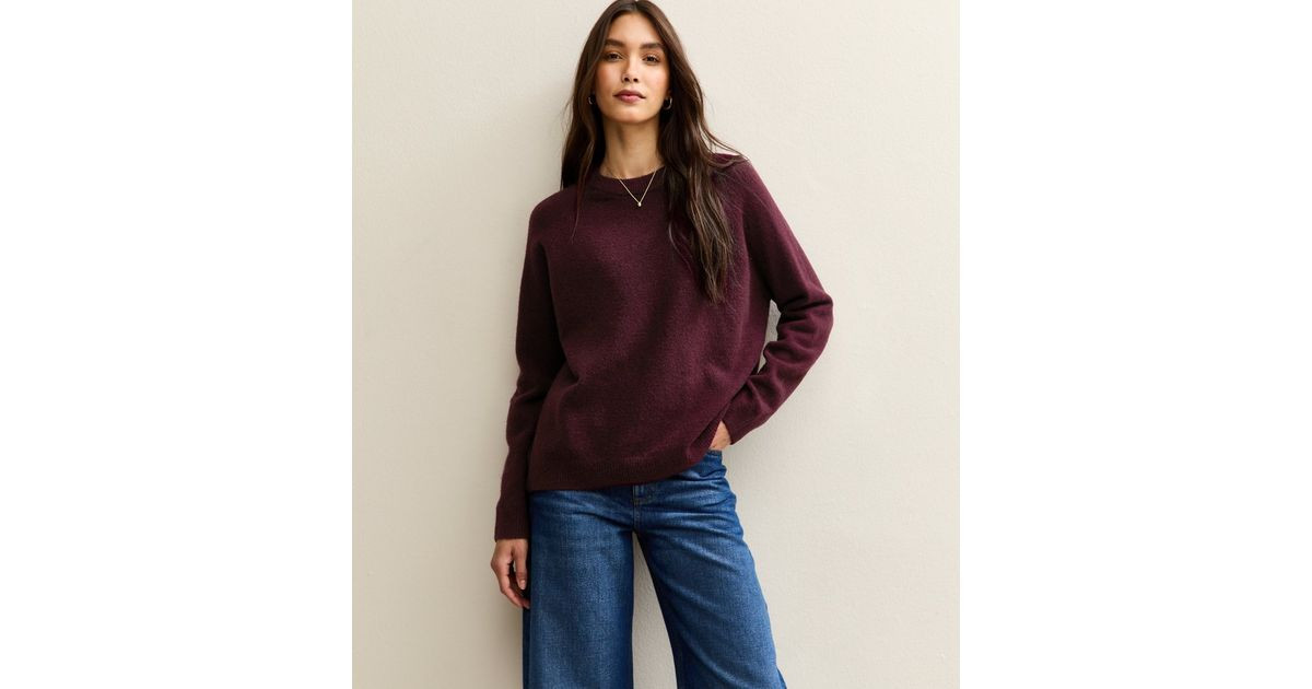 Burgundy Crew Neck Midweight Knit Jumper | New Look | New Look (UK)