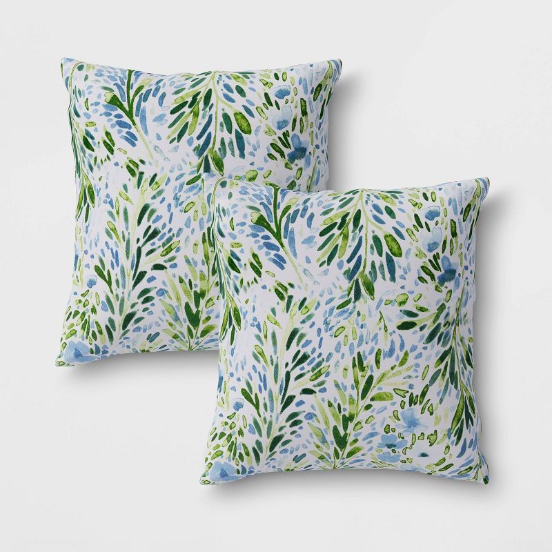 2pk Sammamish Floral Outdoor Throw Pillows DuraSeason Fabric&#8482; Blue - Threshold&#8482; | Target