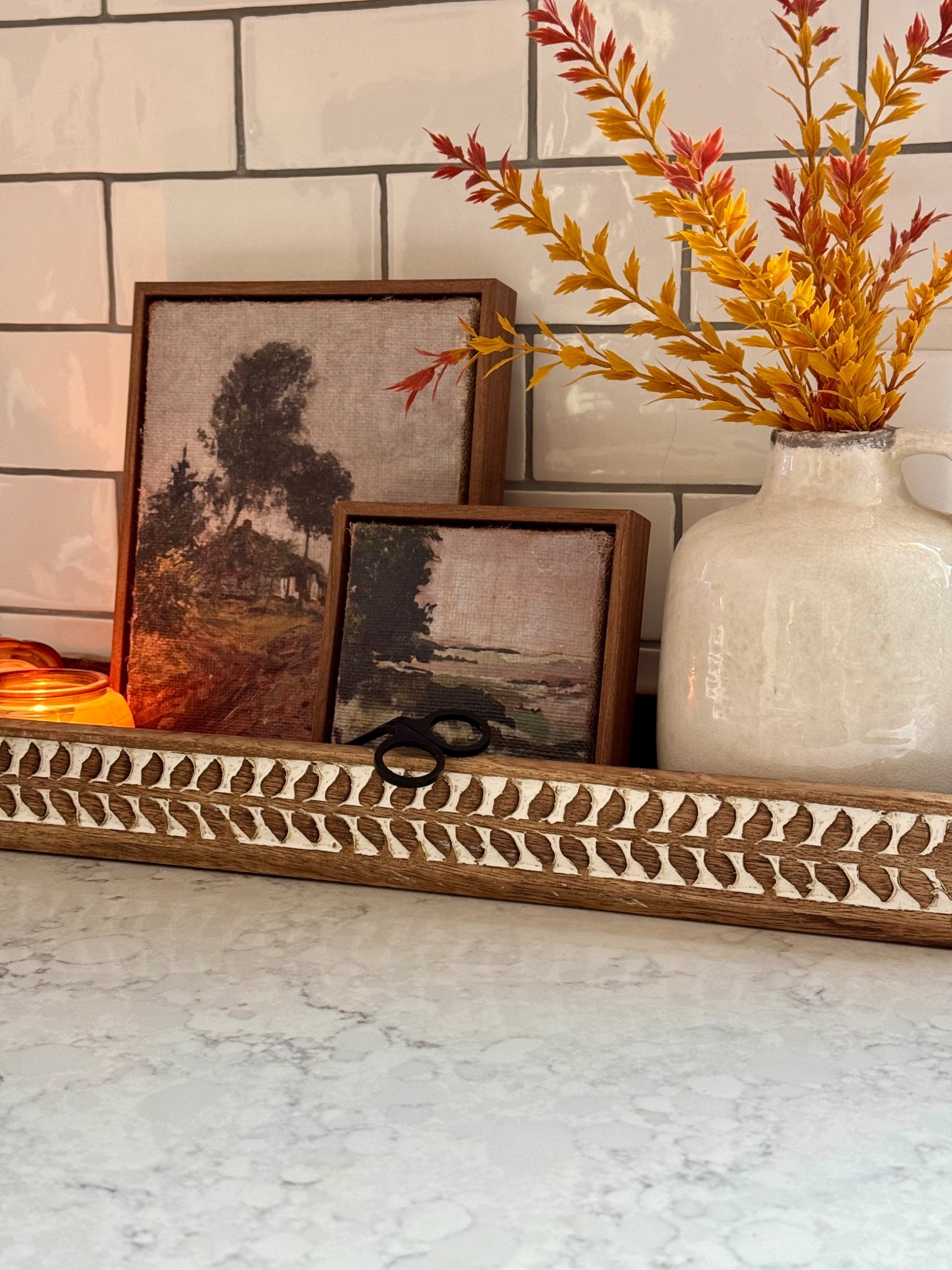 Kitchen countertop, Fall Styling . This moody artwork set is the perfect size for countertop styling

#LTKSeasonal #LTKHome #LTKFindsUnder50