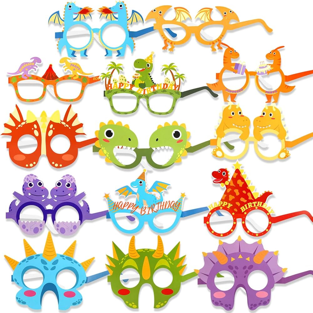 HOWAF 28 Pieces Dinosaur Glasses for Dinosaur Party Favors, Dinosaur Paper Eyeglasses for Kids, P... | Amazon (US)