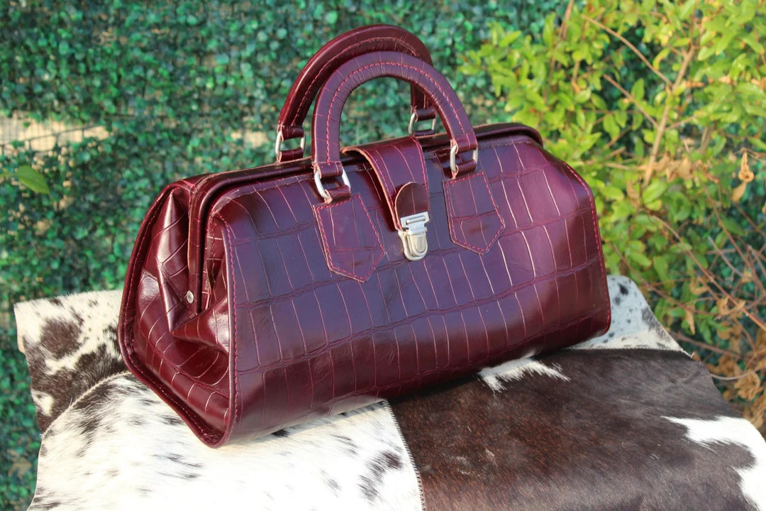 Dark Cherry Doctor Bag , Genuine Leather , Top Handle Purse , Crocodile Texture , Mother's Day Gi... | Etsy (US)