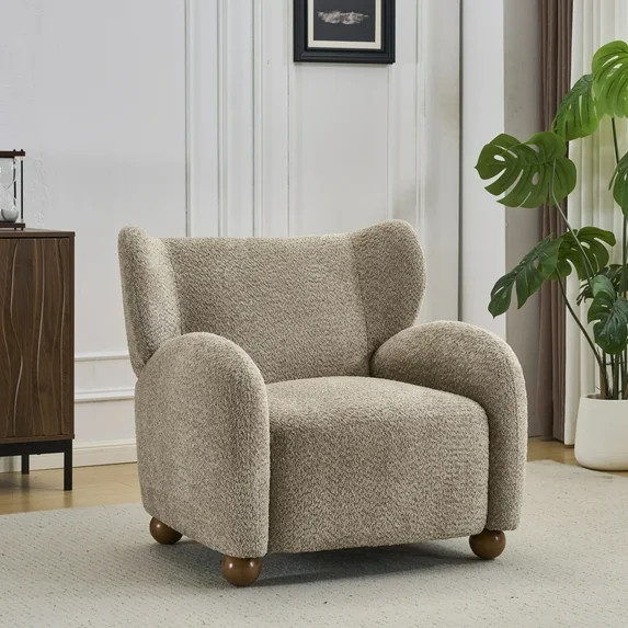 Christopher Knight Home Modern Wingback Accent Chair, Bouclé Upholstery with Round Legs, Light B... | Walmart (US)