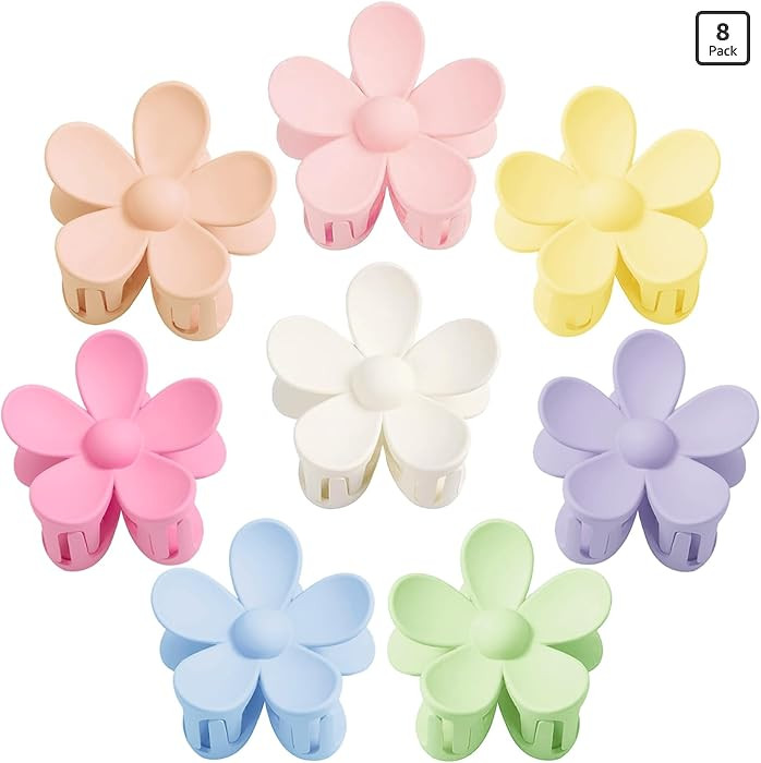 Flower Hair Clips 8PCS, Large Claw Clips for Women Girls Thick Thin Hair, Strong Hold Nonslip Big... | Amazon (US)