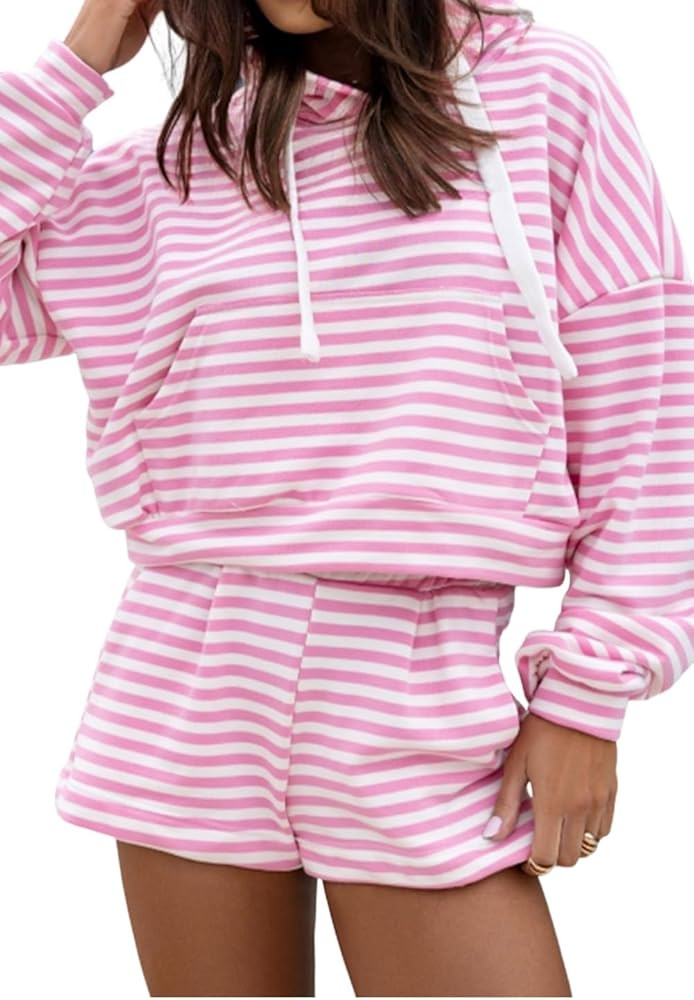KevaMolly Womens Lounge Sets Kangaroo Pocket Hoodie and Wide Leg Shorts Set Long Sleeve Top and S... | Amazon (US)