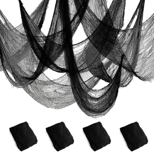 JOHOSEEK 4 Pack Black Gauze Halloween Decor, 30x72 Inch Fabric, Spooky Creepy Cloth for Haunted House Wall Yard Indoor Outdoor | Amazon (US)