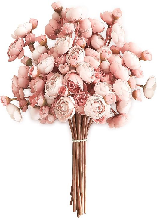 Ranunculus Artificial Flowers 18 Pcs Dusty Rose Faux Silk Mini Ranunculus Bulk Fake Wedding Fille... | Amazon (US)