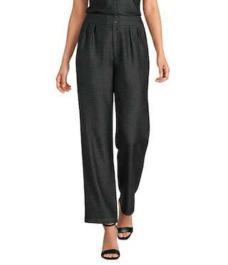 Logo Print Satin High Waisted Pleated Front Wide Leg Coordinating Pants | Dillard's