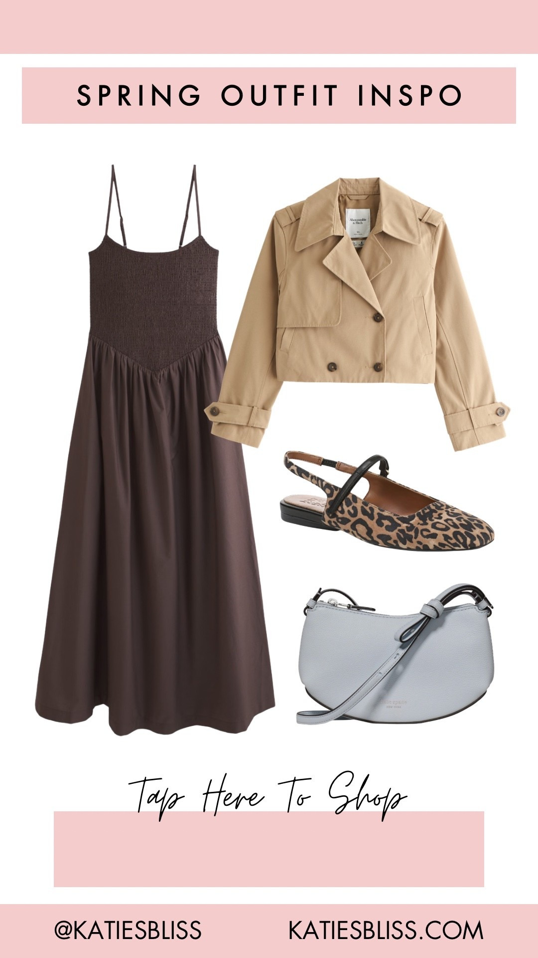 Spring outfit inspo 💖

Abercrombie. Dress. Midi. Smocked. Cropped trench coat. Leopard flats. 



#LTKspringtrends #LTKspring