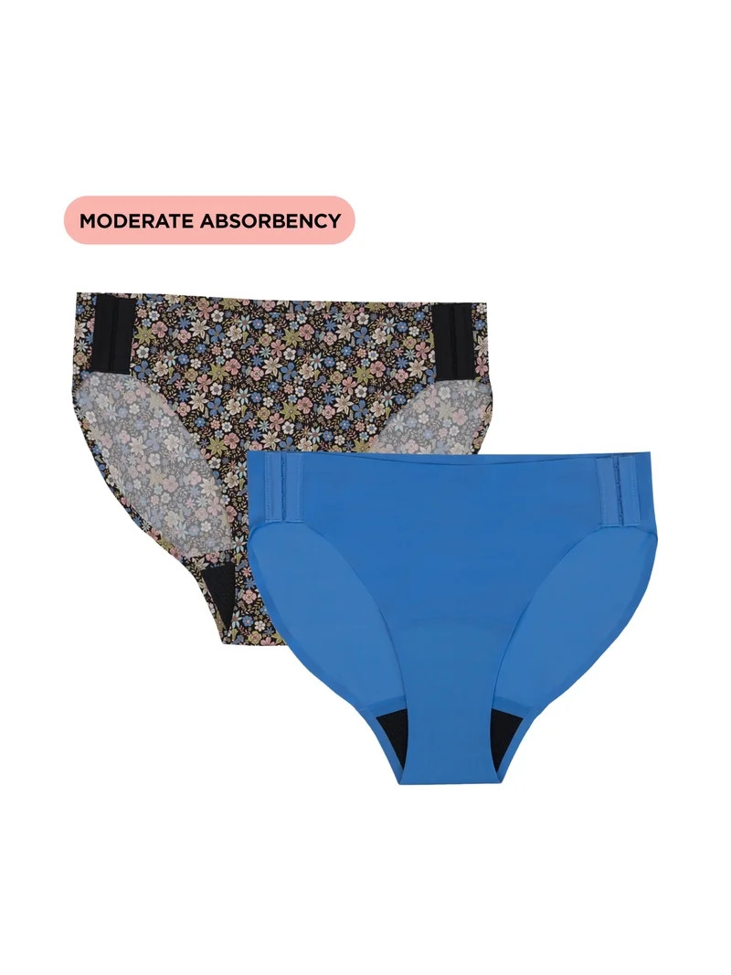 No Boundaries Bikini Moderate Adaptive Absorbency Period Underwear, 2-Pack, Women\u2019s Sizes S-... | Walmart (US)