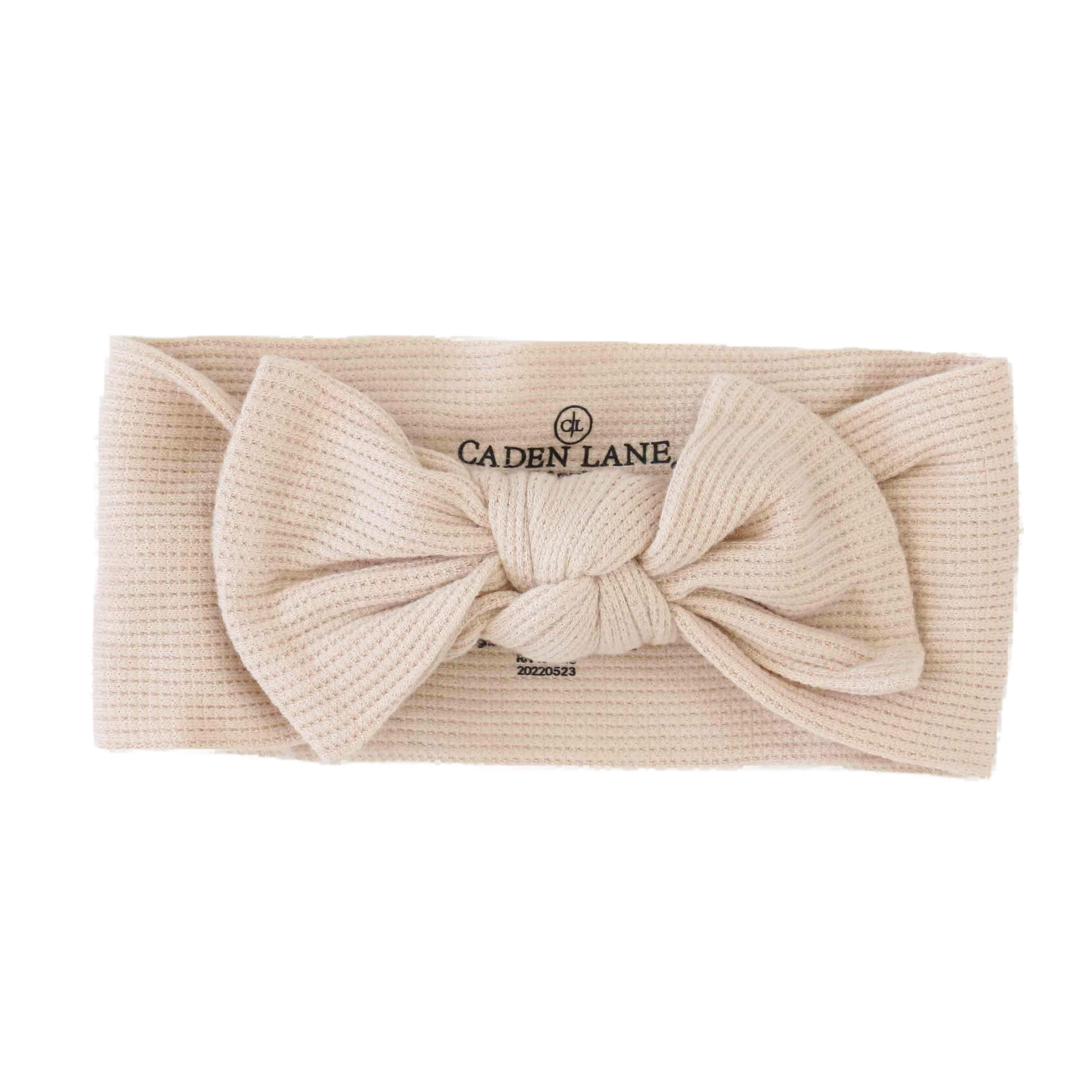 Oatmeal Bamboo Waffle Knit Large Bow Headwrap | Caden Lane