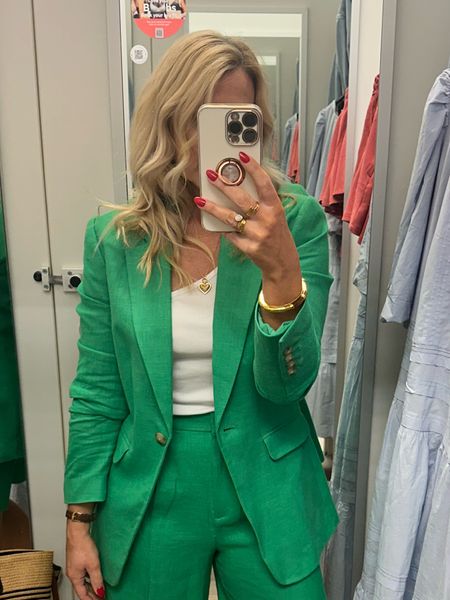 Summer shorts and blazer matching co-ord set. Wearing a uk 10 but I prefer a slightly more oversized look on the blazer so would have gone up to a uk 12. 
Also comes with matching trousers which I’ve linked. 

#LTKeurope #LTKstyletip #LTKsummer