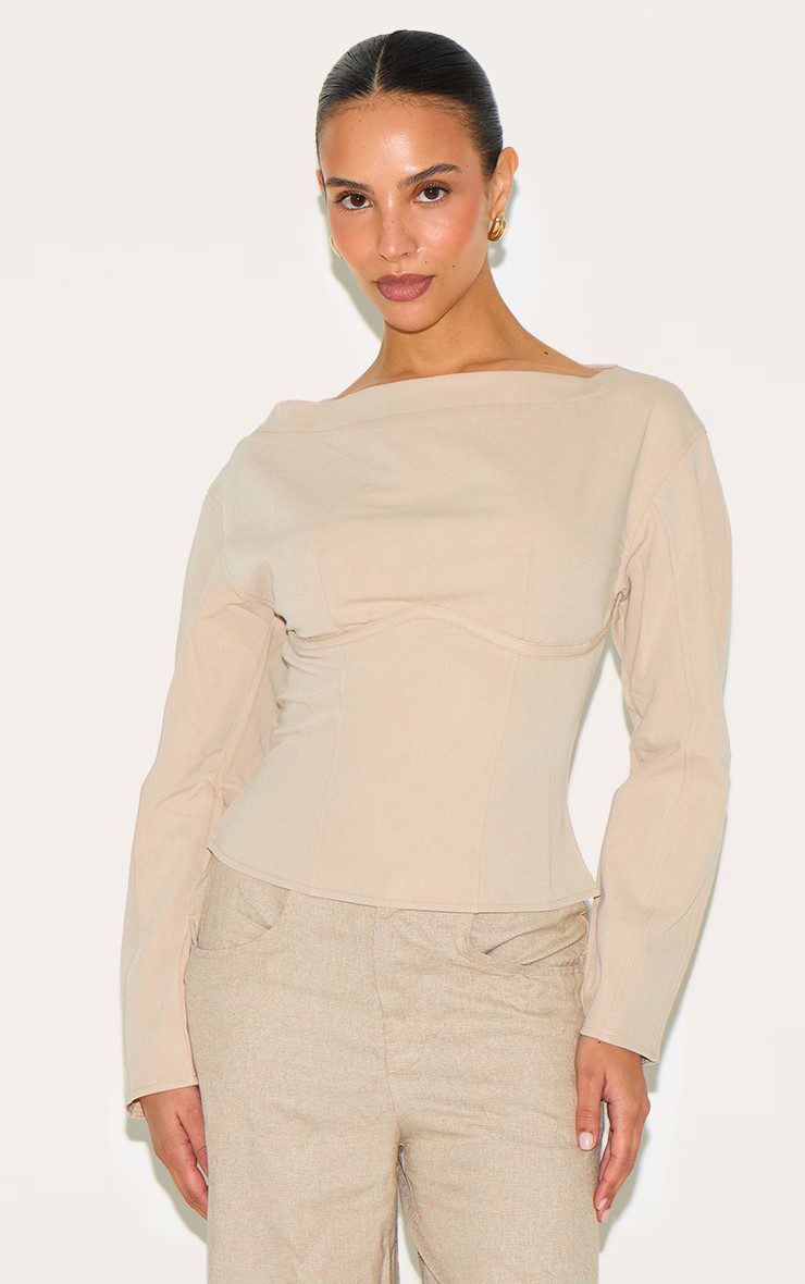 Petite Stone Woven Cinched Waist Detail Long Top | PrettyLittleThing UK