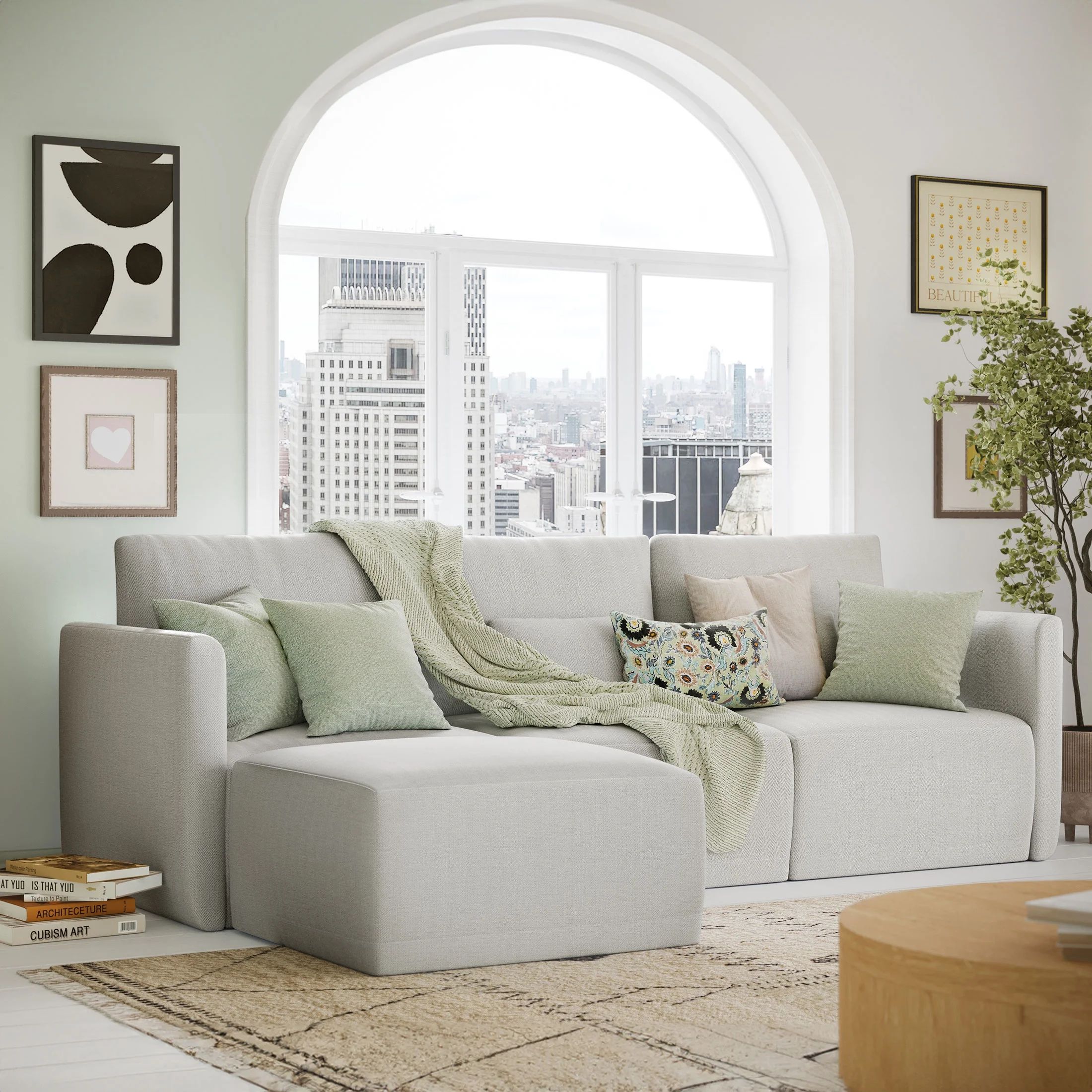 Beautiful Drew Modular Sectional Sofa with Ottoman by Drew Barrymore, Porcini Taupe | Walmart (US)