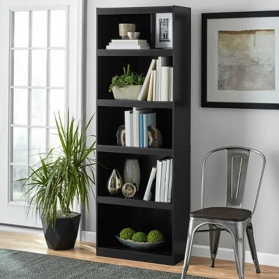 Framed 5-Shelf Bookcase with Adjustable Shelves, True Black Oak | Target