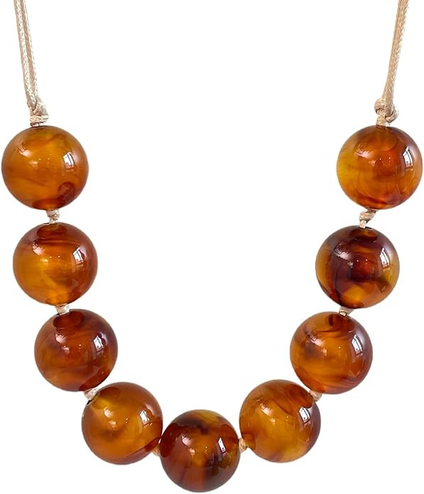 Multicolor Chunky Oversize Knotted Resin Bead Necklace for Women, 30mm Bold Statement Boho Jewelr... | Amazon (US)
