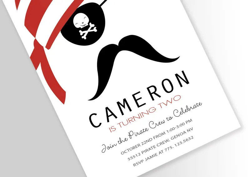 Modern Pirate Birthday Invitation - DIY Printable or Printed Pirate Invitation - Pirate invitatio... | Etsy (US)