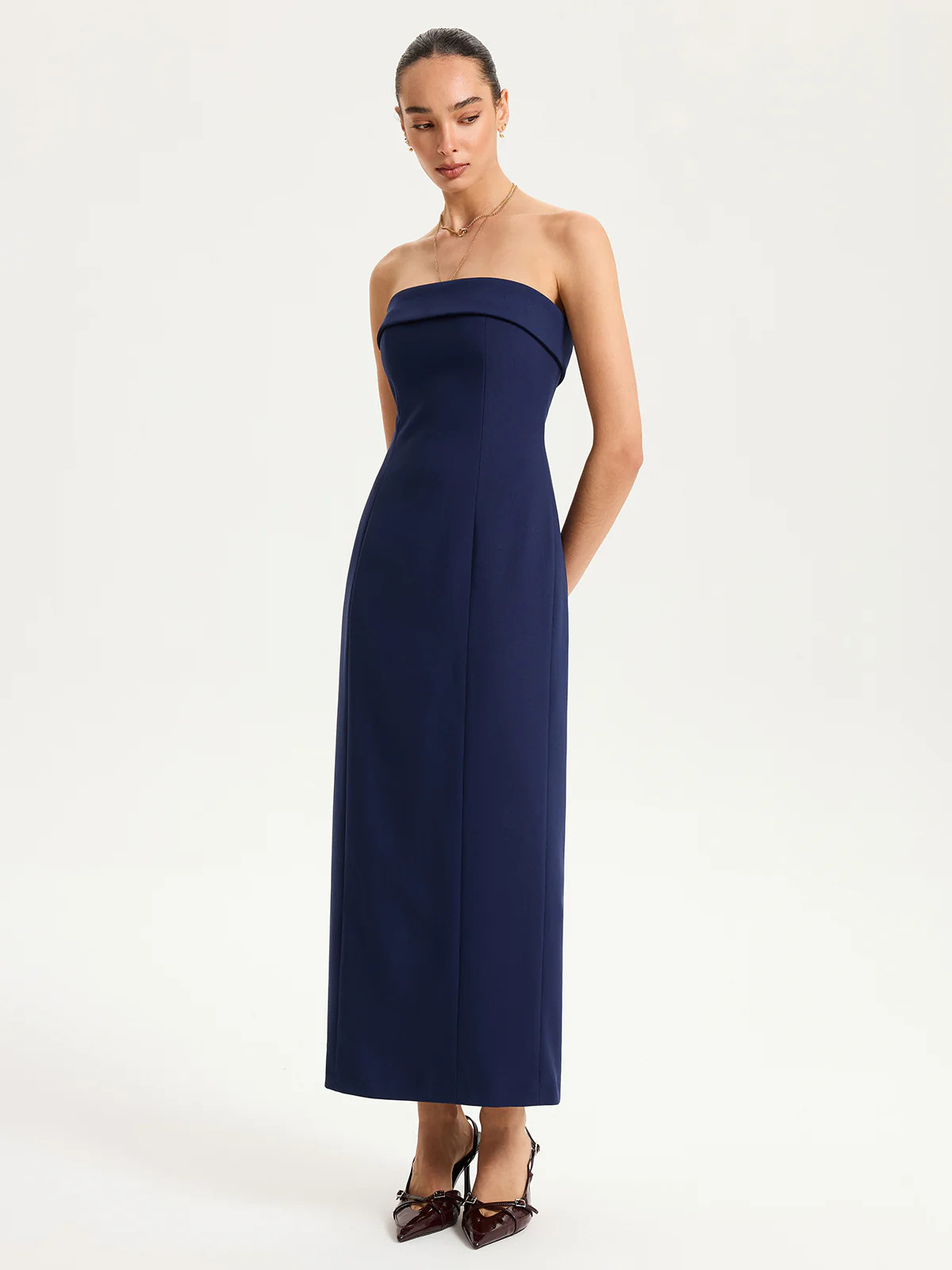 Strapless Maxi Dress with Removable Clear Straps | Commense