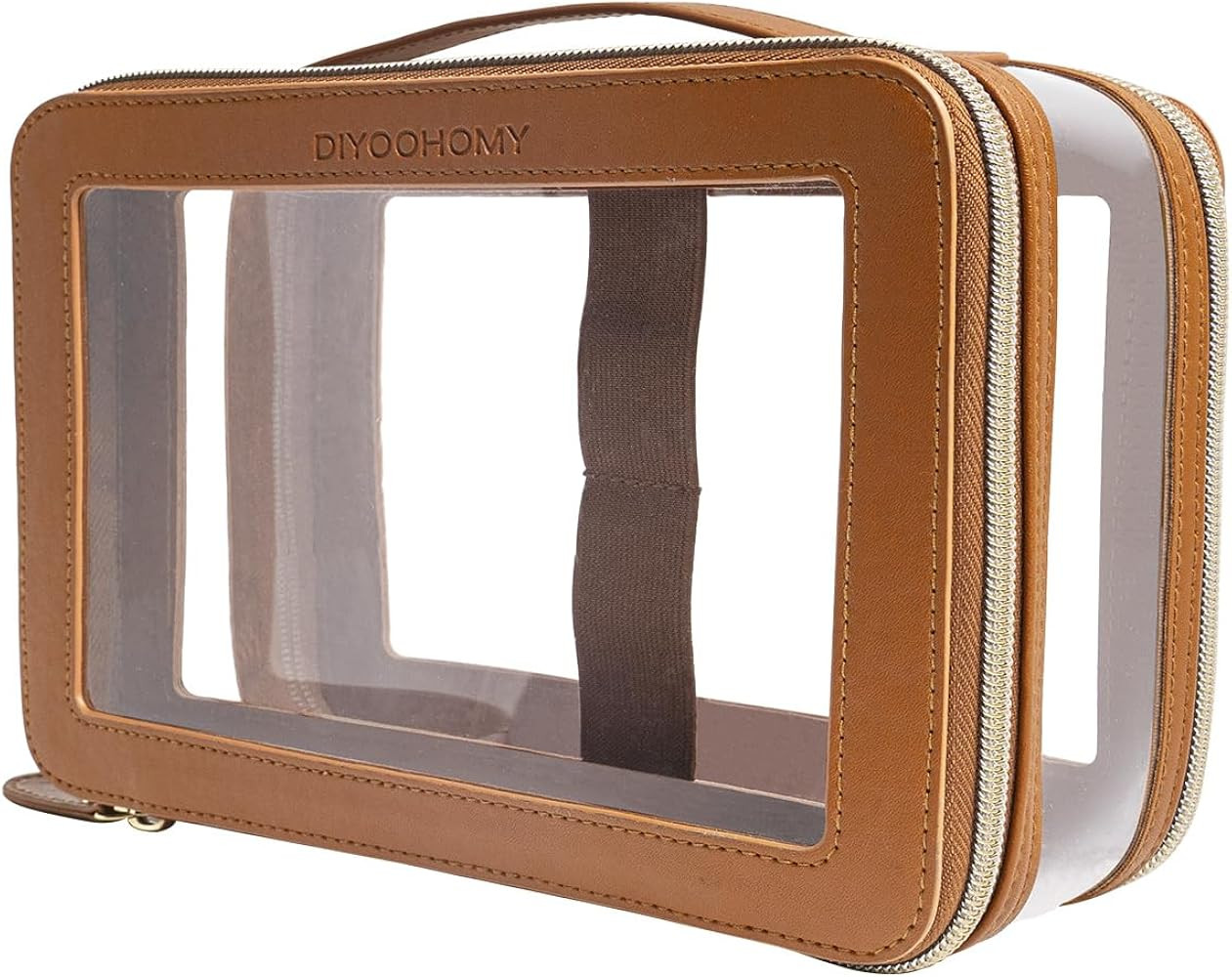 Clear Makeup Bag Double Layer Two Sided With Zipper Brown Square Cosmetic Large Make Up Case Comp... | Amazon (US)