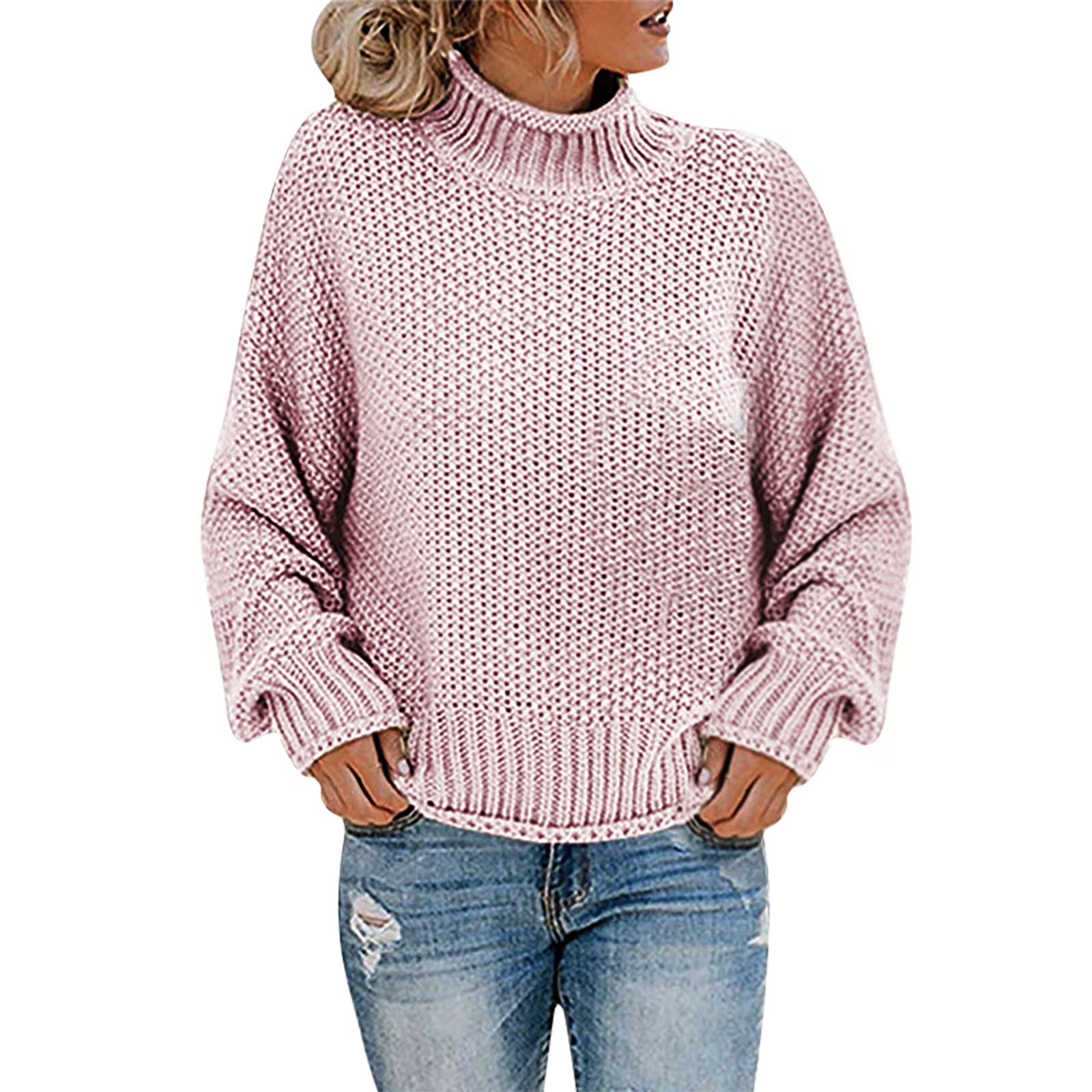 Dezsed Women's Turtleneck Oversized Sweaters Clearance Women's Casual Solid Round Neck Tops Knitt... | Walmart (US)