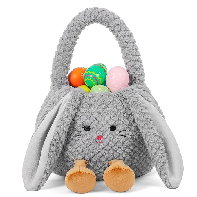 Easter Basket Plush for Kids, Cute Bunny Easter Bucket Egg Hunt Bag Boys Girls Festivals Gift | Amazon (US)