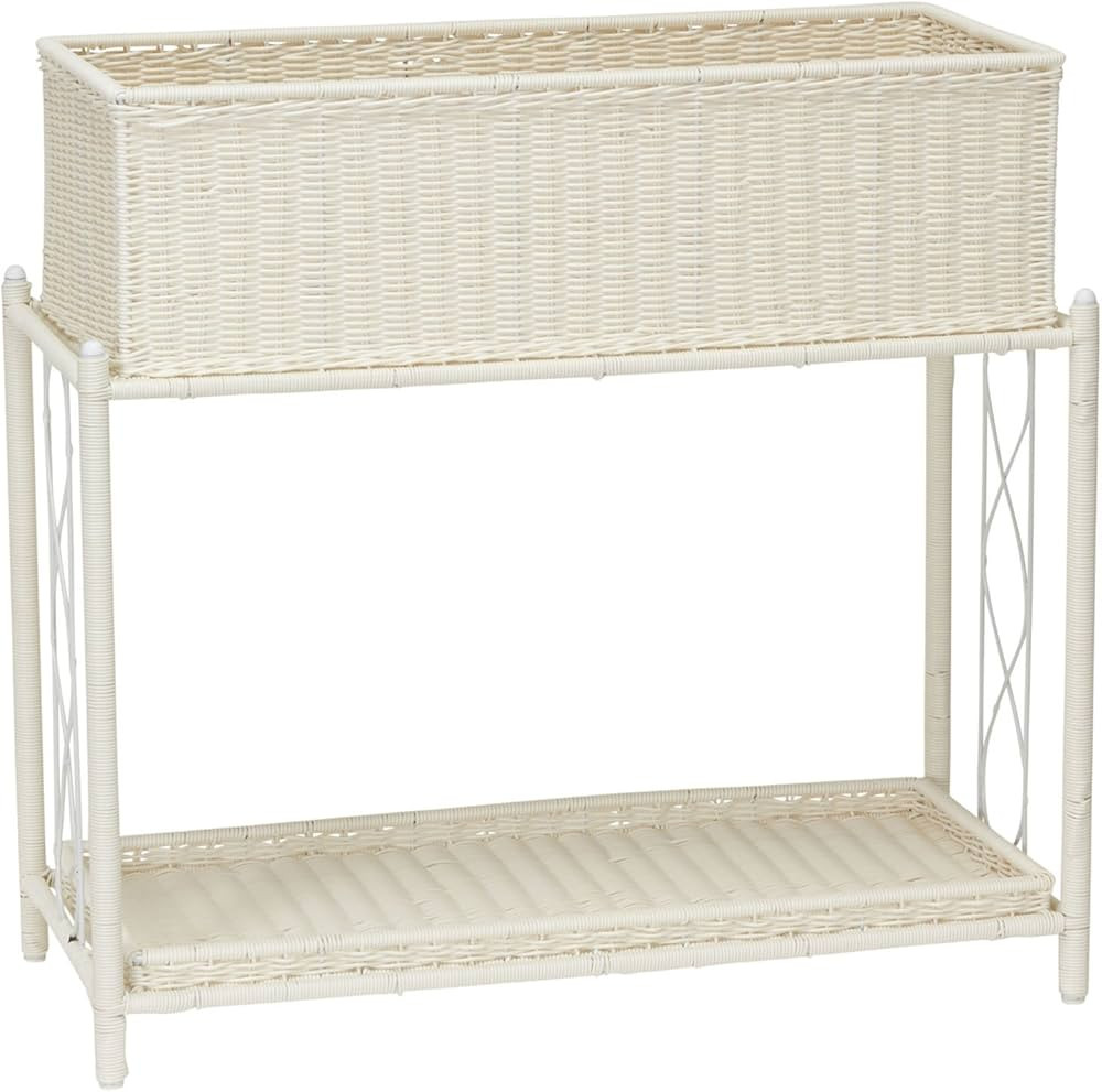 Household Essentials ML-5017 Indoor Outdoor Resin Wicker Planter Stand, White, 2 Piece | Amazon (US)