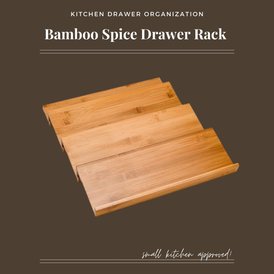 Bamboo spice rack for kitchen drawer. Spice jar organizer. 