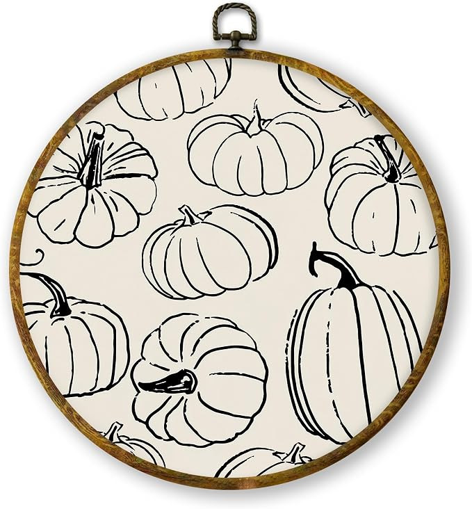 QZQE Retro Fall Pumpkin Round Wall Art Decor Framed, Neutral Autumn Minimalist Pumpkin Circle Can... | Amazon (US)