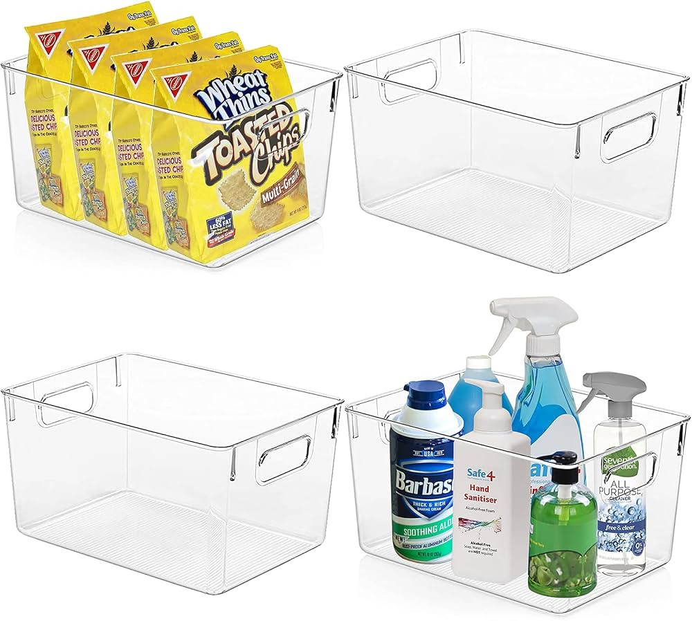 4 Pack Kitchen Organizers - Clear Plastic Storage Bins for Fridge, Pantry, Cabinet, Countertops a... | Amazon (US)