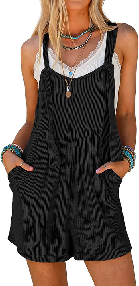 Ekouaer Women's Jumpsuits Rompers Sleeveless Adjustable Ribbed Knit Vacation Beach Travel Overall... | Amazon (US)