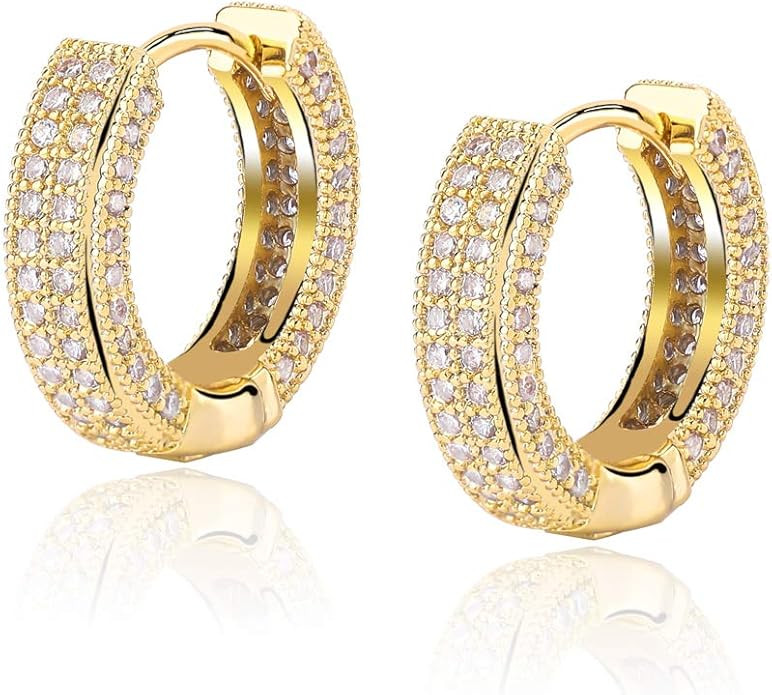 TOPGRILLZ Iced Out Hoop Earrings Cubic Zirconia Huggie Cartilage Cuff Hypoallergenic 14K Gold Pla... | Amazon (US)