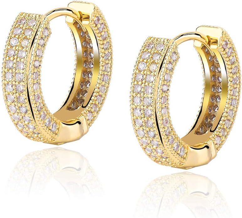 TOPGRILLZ Iced Out Hoop Earrings Cubic Zirconia Huggie Cartilage Cuff Diamond Hypoallergenic 14K ... | Amazon (US)