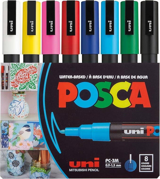 uni POSCA PC-3M Water-Based Paint Markers, Reversible Fine Tip (0.9-1.3mm), Assorted Colors, 8 Pa... | Amazon (US)