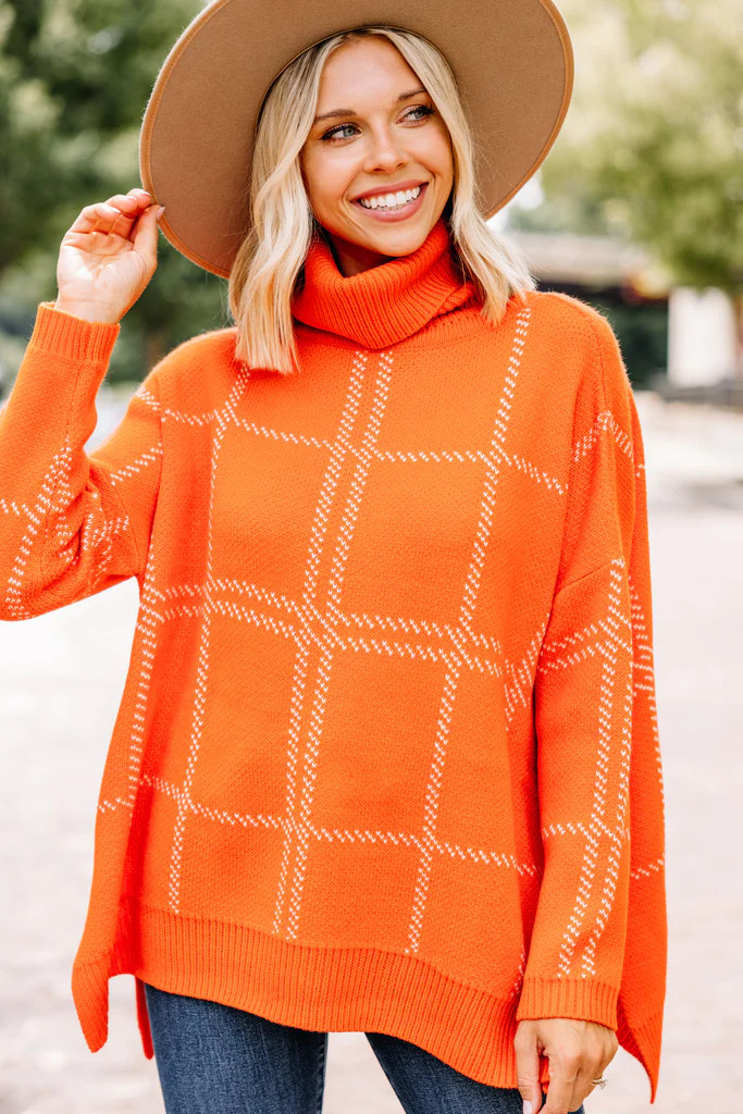 Mountain Views Orange Plaid Sweater | The Mint Julep Boutique