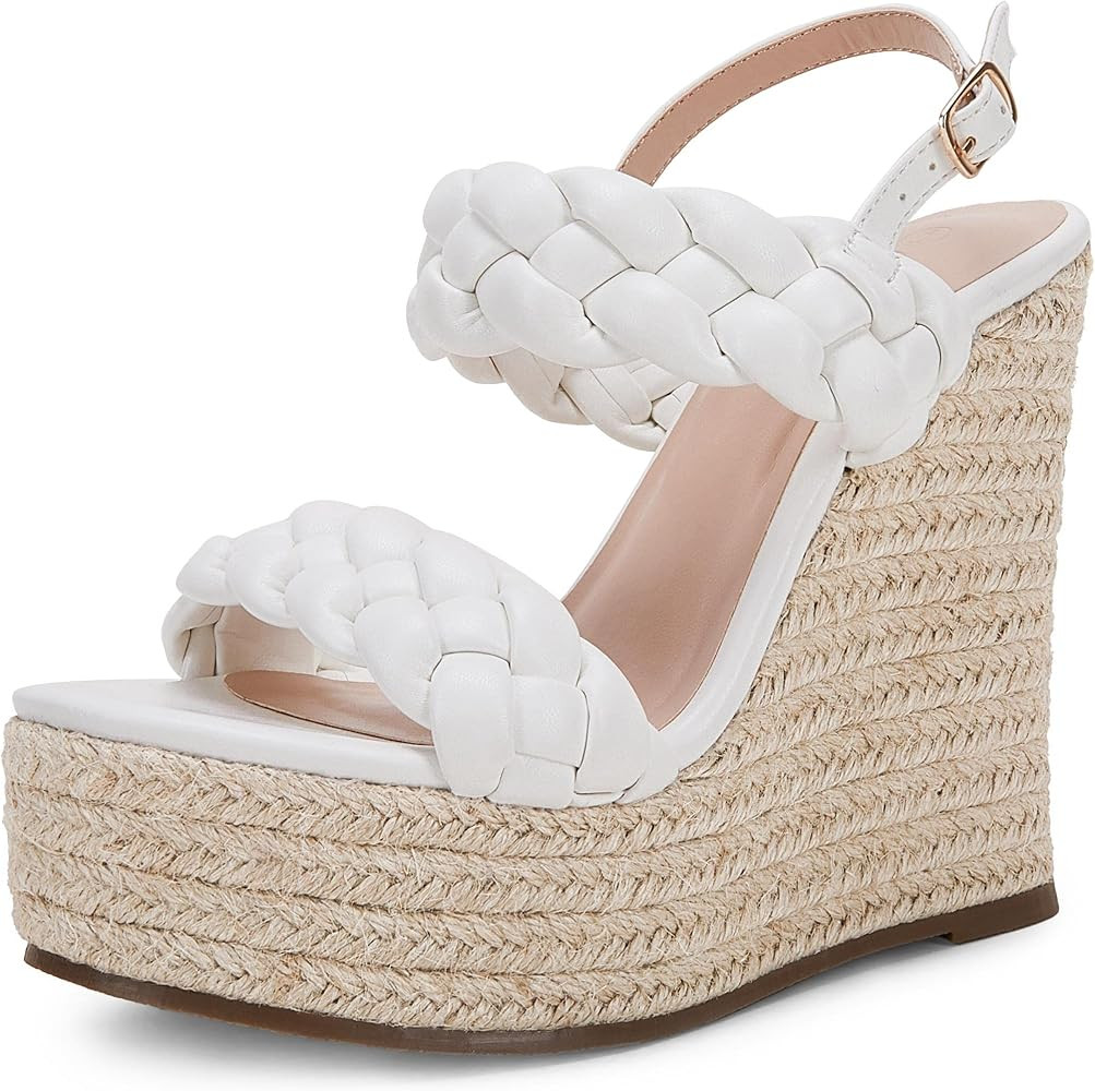 Coutgo Women's Braided Espadrille Platform Wedge Sandals Open Toe Two Strap Ankle Buckle Summer S... | Amazon (US)