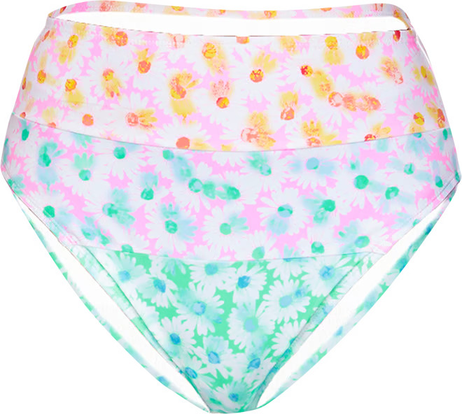 No Boundaries Juniors Pastel Daisy High Rise High Leg Swim Bottoms | Walmart (US)