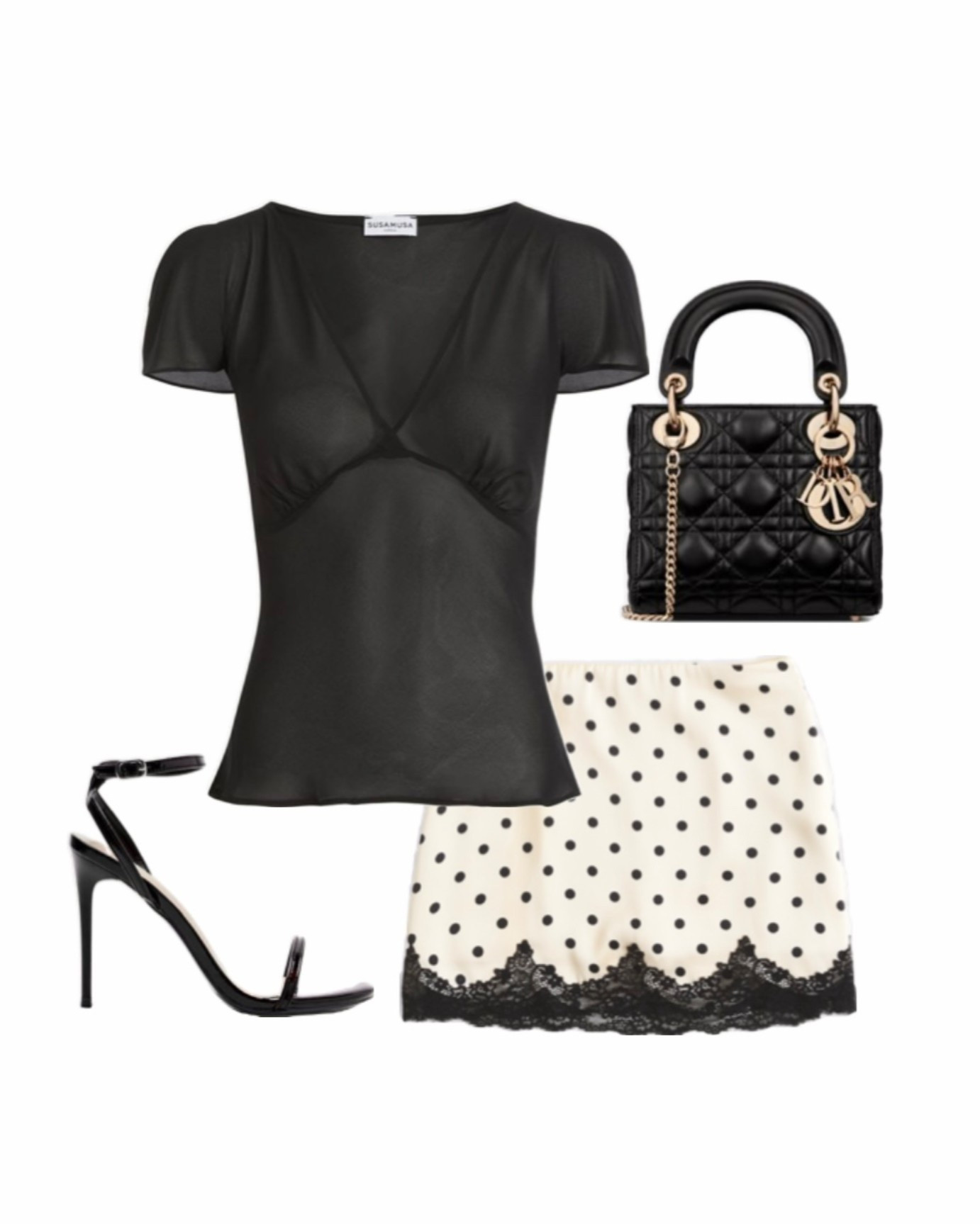 Girls night out look, date night outfit, going out outfit, mini skirt under $100, polka dot skirt, lace outfit

#LTKootd