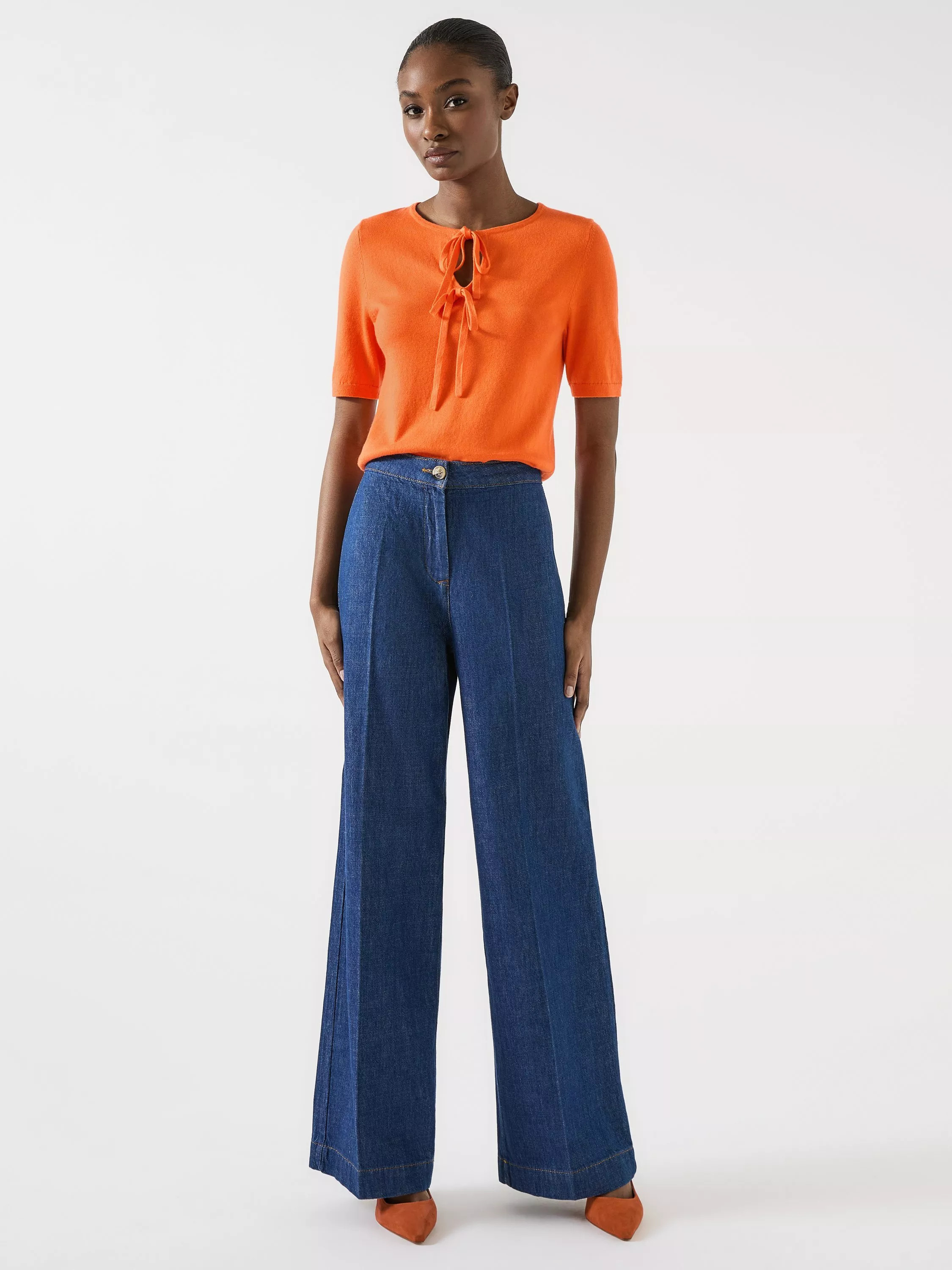 L.K.Bennett Nerys Tie Front Knit Top, Burnt Orange | John Lewis (UK)