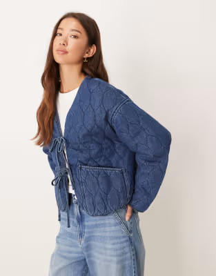 ASOS DESIGN denim reversible quilted jacket in blue bandana print | ASOS | ASOS (Global)