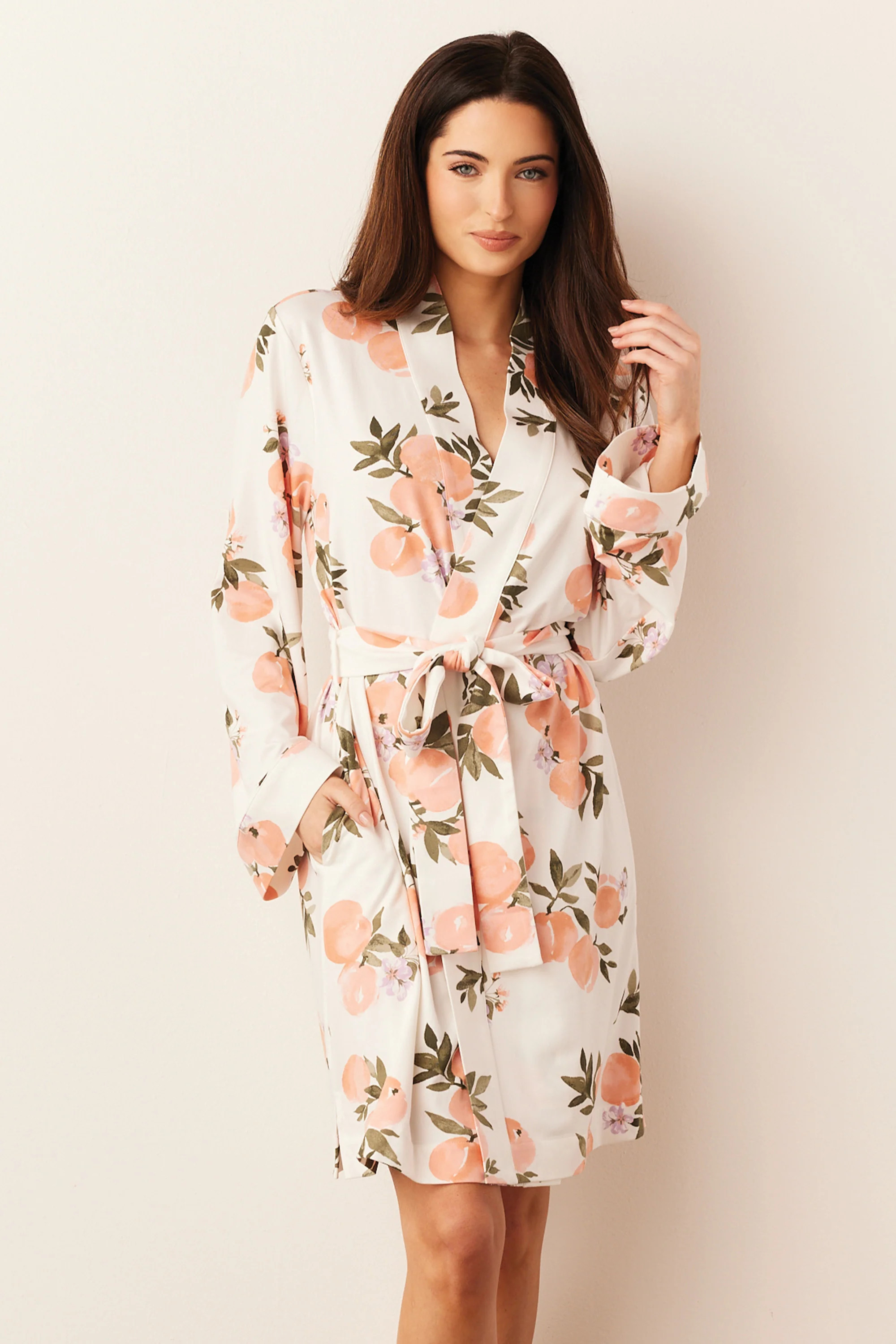 Meadow Cloud Jersey Classic Short Robe in Peaches & Cream | MASONgrey