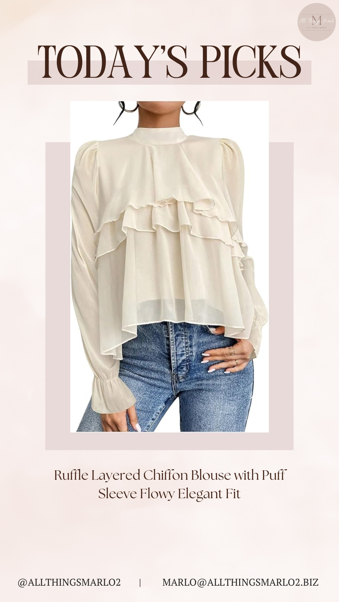 Ruffle Layered Chiffon Blouse with Puff Sleeve Flowy Elegant Fit 

 #LTKSeasonal #LTKWorkwear #LTKTravel