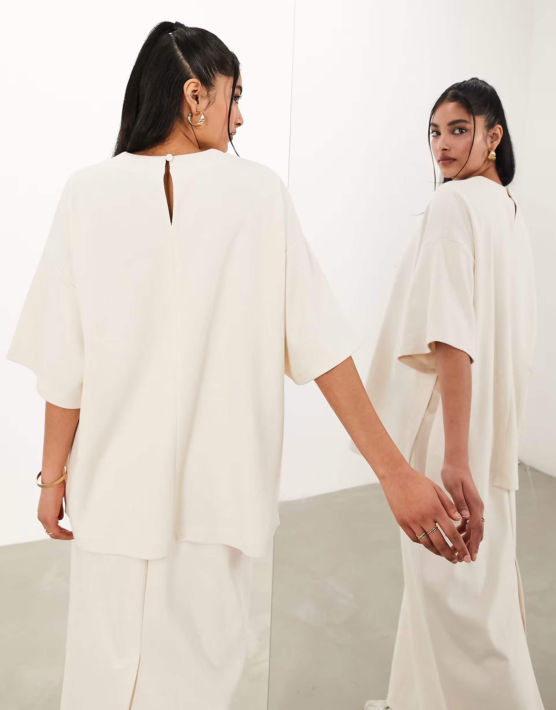 ASOS EDITION premium heavy weight textured jersey oversized t-shirt in cream - part of a set | ASOS (Global)