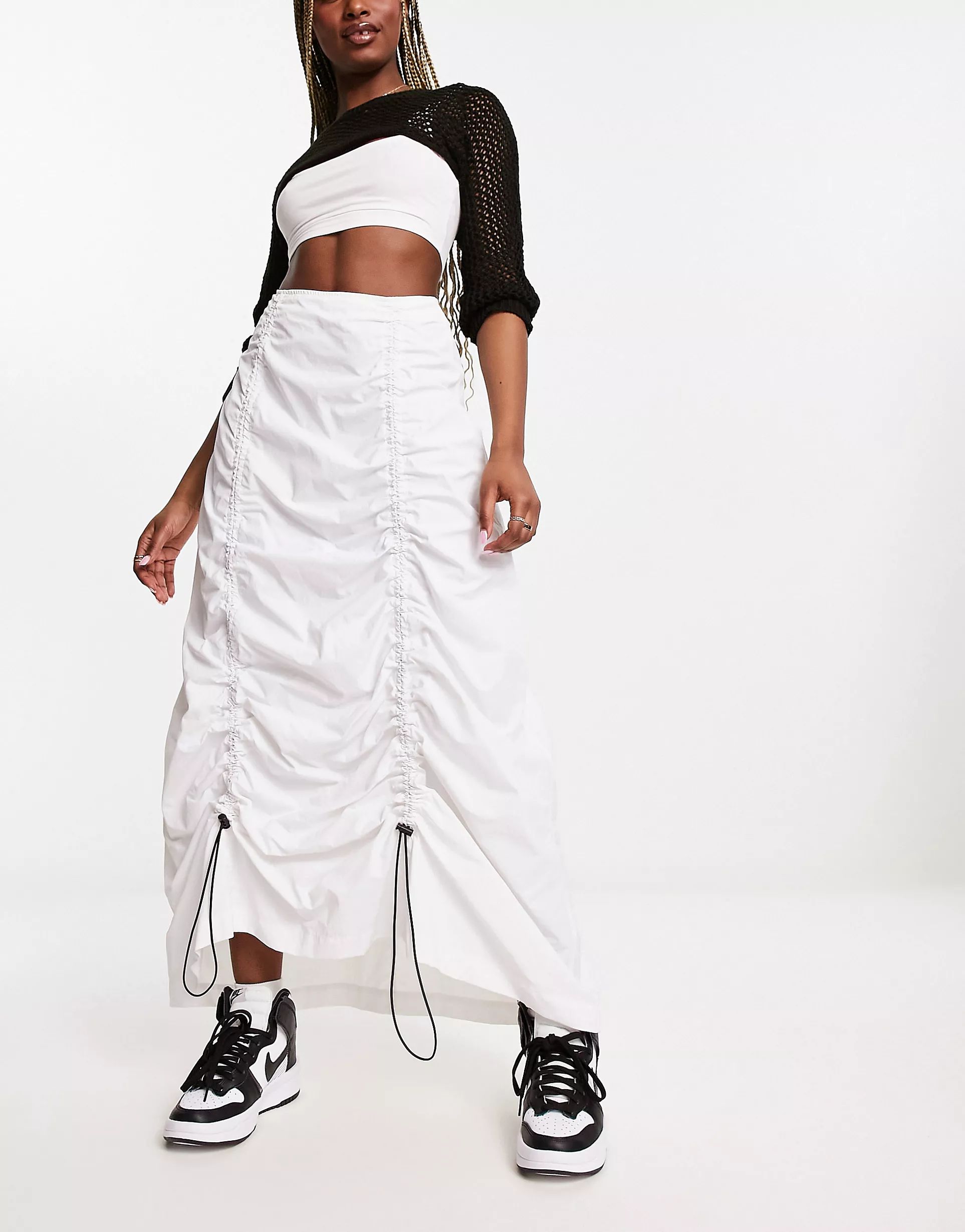 ASOS DESIGN ruched maxi cargo skirt in white | ASOS (Global)